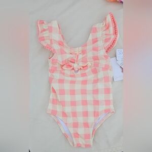 Jessica Simpson pink and cream checkered baby swimsuit